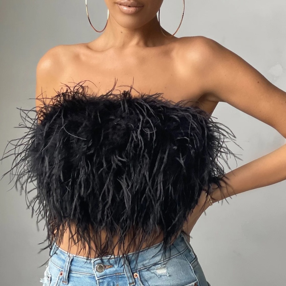 Club L London Dream Daze real feather bandeau top Sz 4